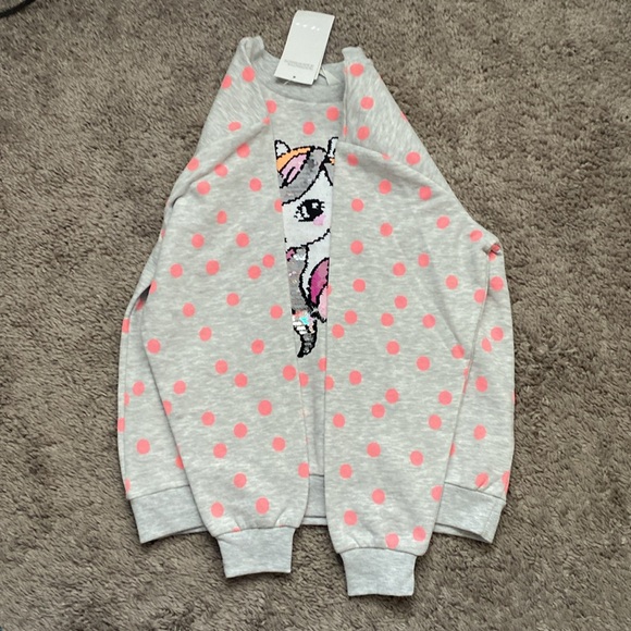NWT H&M Unicorn Polka Dot Kids Sweatshirt - Gray and Pink size 8-10 Y - Picture 10 of 17